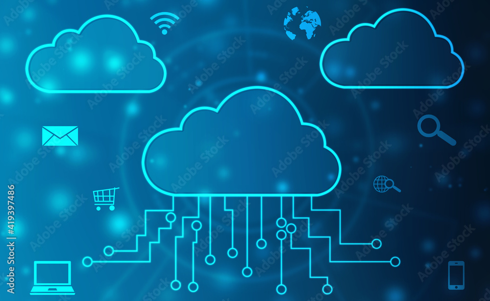 2d illustration of Cloud computing, Cloud Computing Concept, Cloud computing Data base technology internet concept background 2d illustration of Cloud computing, Cloud Computing Concept, Cloud computing Data base technology internet concept background