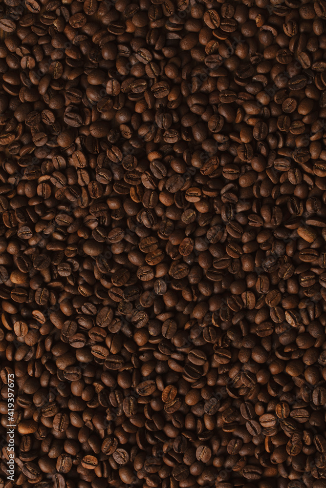 Obraz premium Freshly roasted coffee beans background.