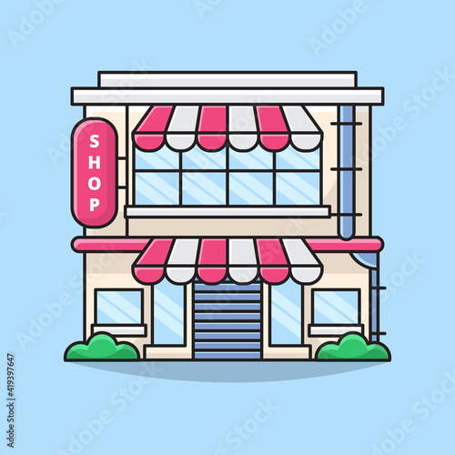 Illustration Vector Graphic of Shop Building and Landmark Icon Concept.. Goods for Web Landing Page, Banner, Sticker, Background, Posters.. etc photo
