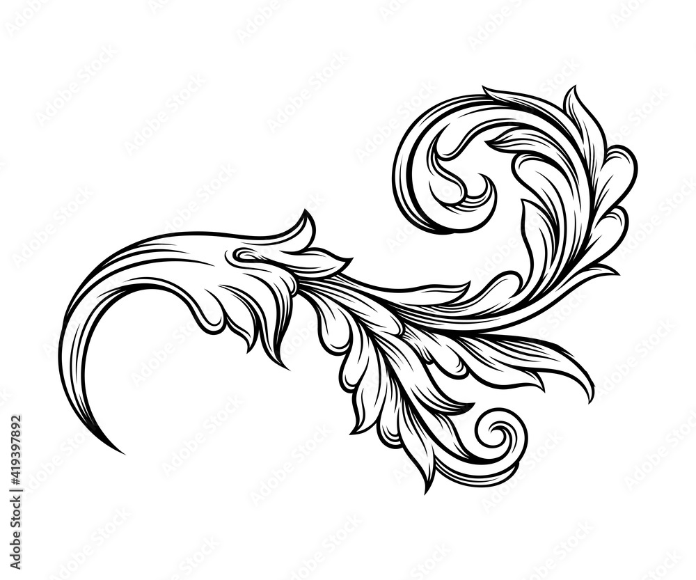 Naklejka premium Baroque Element with Scroll and Ornamental Circular Motif Vector Illustration