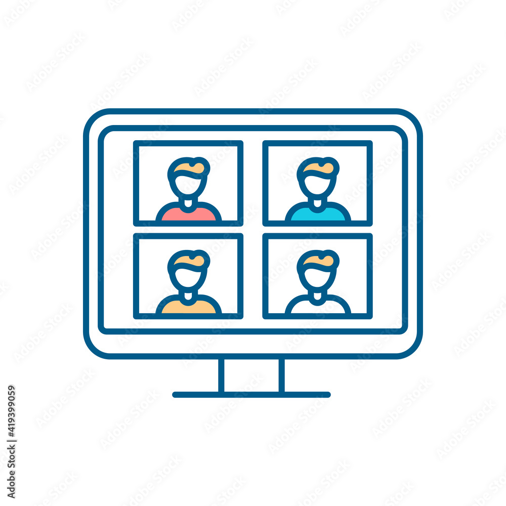 Virtual classroom RGB color icon. Educational technology. Teacher and students online communication in real time. Video conferencing. Digital learning environment. Isolated vector illustration Virtual classroom RGB color icon. Educational technology. Teacher and students online communication in real time. Video conferencing. Digital learning environment. Isolated vector illustration