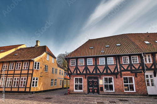 Cobbled streets in the old medieval city Ribe, Denmark