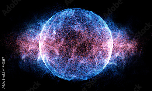 Orb and dots particles, astrology, star cluster. Study and magic. Outer space. 3d render photo