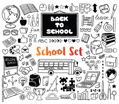 Back to School doodles hand drawn with thin line