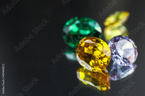 Natural Sapphire gemstone  Jewel or gems on black shine color  Collection of many different natural gemstones amethyst 