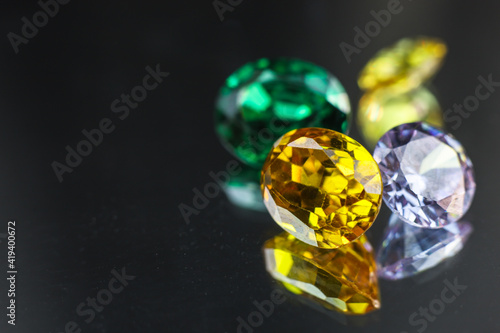 Natural Sapphire gemstone, Jewel or gems on black shine color, Collection of many different natural gemstones amethyst,