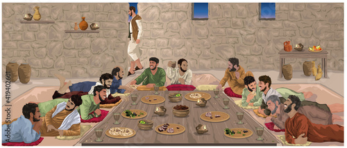 Valokuva The Last Supper - Jesus Celebrates Passover With His disciples