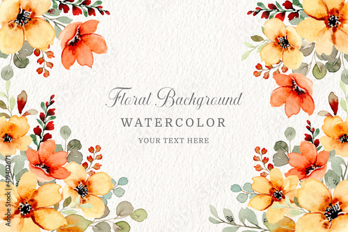 Yellow floral background with watercolor