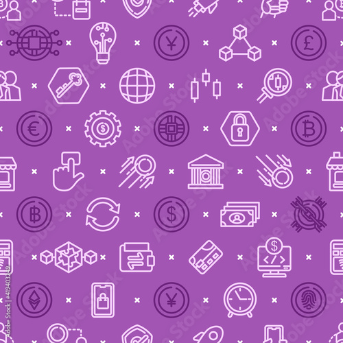 Seamless background of Digital money or crypto currency investment. Flat design for business presentation, Cover of media information.