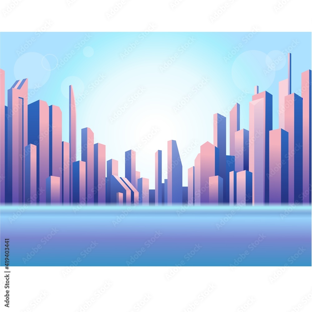 Animation  background: city panorama, stylized megalopolis, houses and skyscrapers. Vector illustration.