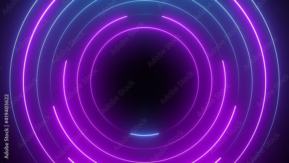 Blue and purple neon circles abstract futuristic hi-tech motion ...