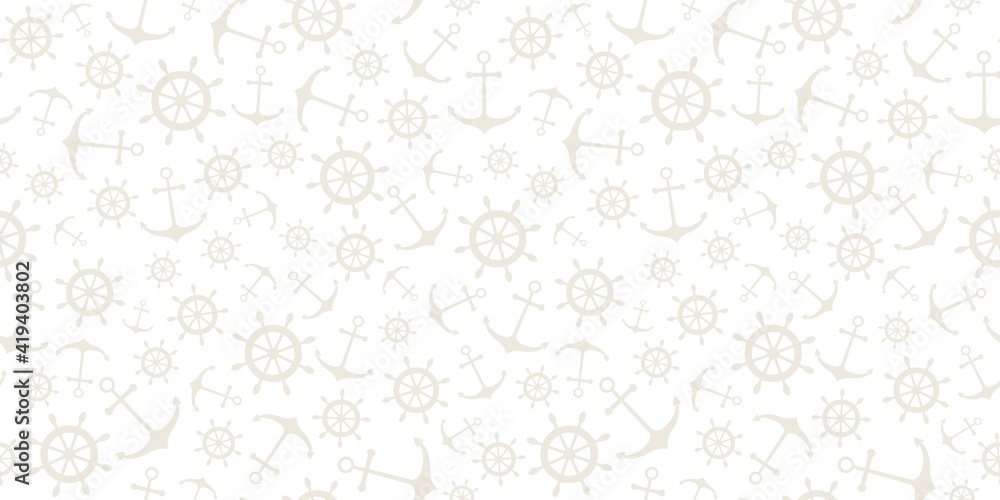 Nautical seamless pattern with ship wheels and anchors