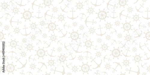 Nautical seamless pattern with ship wheels and anchors