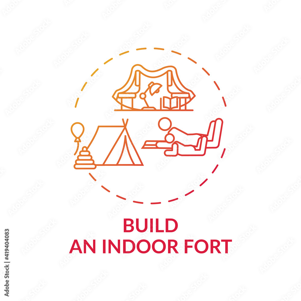 Build an indoor fort concept icon. Family bonding tips. Creating interesting place to play with kids. Fun games idea thin line illustration. Vector isolated outline RGB color drawing