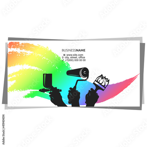 Painting brush roller gun spray gun business card concept