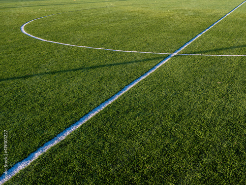 Soccer field markings on artificial turf