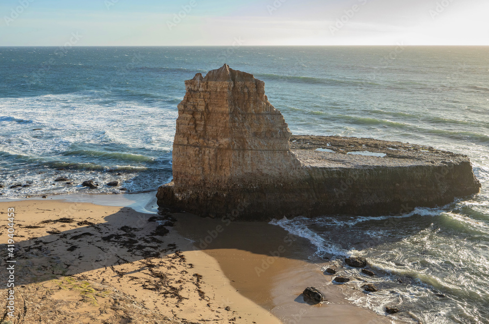 The beautiful landscape of the Pacific coast, rocks, ocean, waves, Santa Cruz and Davenport have some of the most beautiful beaches in California.