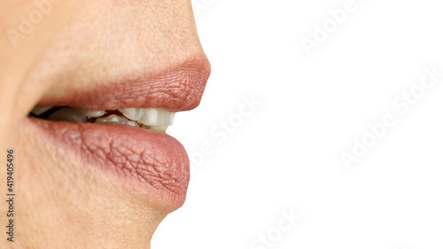 Female mouth, slightly parted lips sexually. Close-up