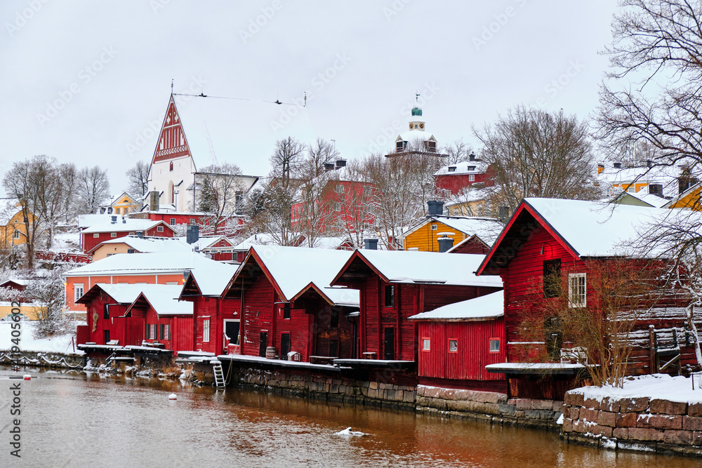 Old Porvoo, with its red-ochre painted riverside warehouses, is one of the most photographed national landscapes in Finland. View from Old Bridge.