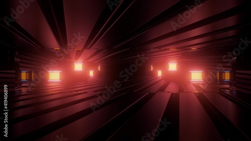 3d illustration of red glowing corridor
