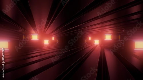 3d illustration of glowing tunnel with red light