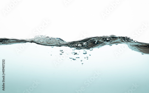 water wave with bubbles on white background. Water splash isolated on the white background.