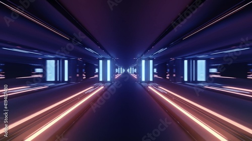3d illustration of glowing neon corridor