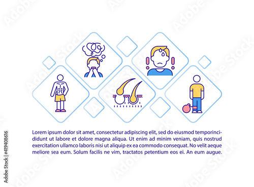 Post covid syndrome concept icon with text. Medical help to fight corona virus syndromes. PPT page vector template. Brochure, magazine, booklet design element with linear illustrations