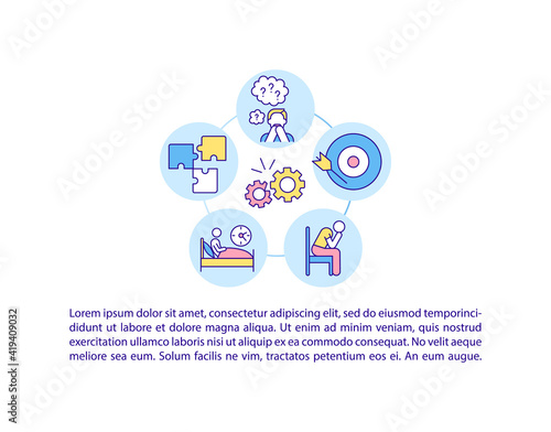 Neurological and psychiatric complications concept icon with text. Corona virus body troubles. PPT page vector template. Brochure, magazine, booklet design element with linear illustrations