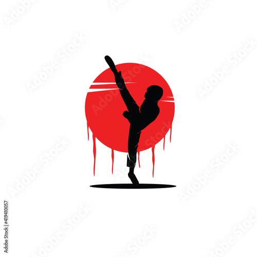 Silhouette of karate boy in red circle