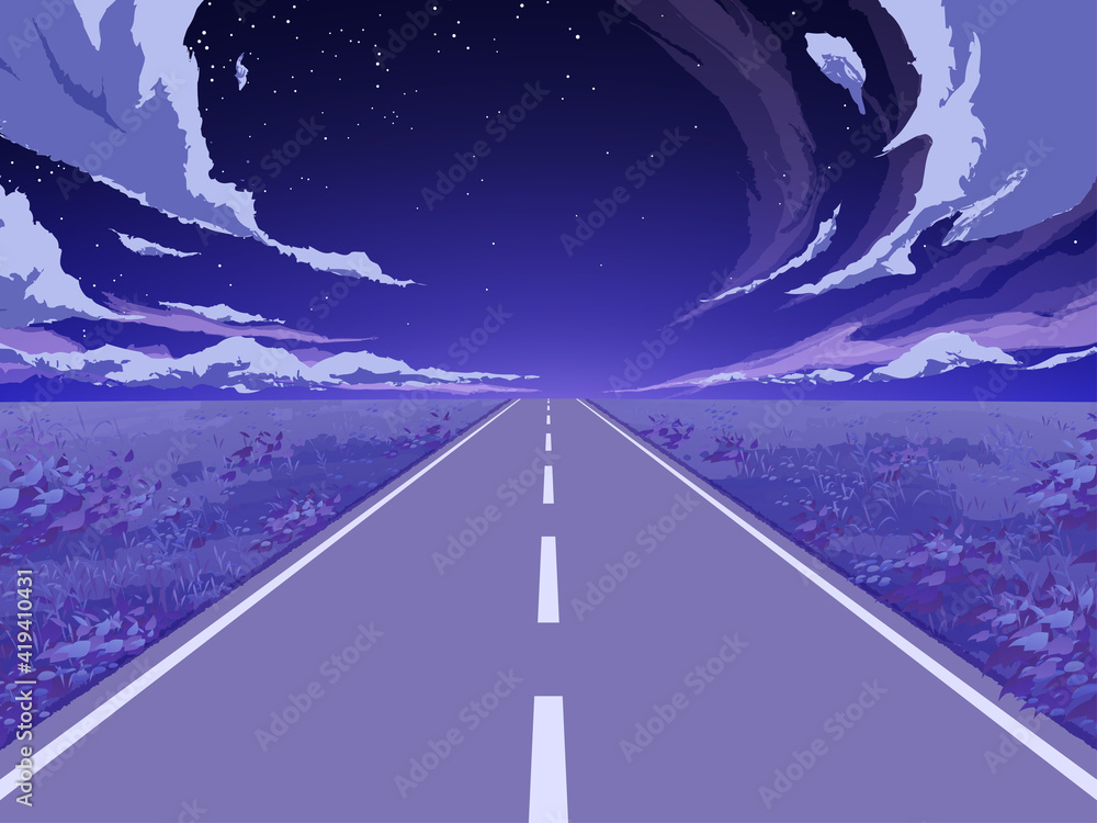 直線道路の風景イラスト 夜 Stock Vector Adobe Stock