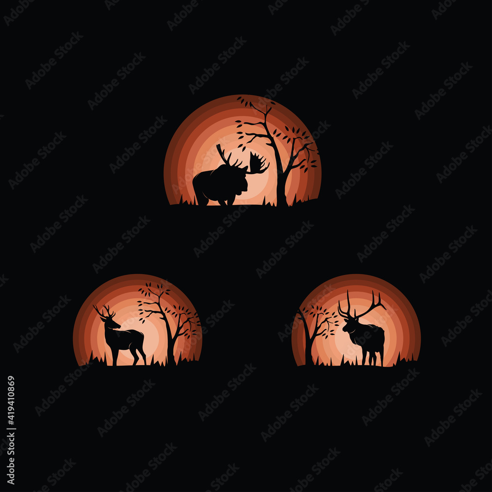 Set of deer silhouettes collection