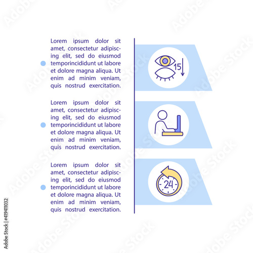 Causes of digital eyes strain concept icon with text. Discomfort and vision problems. PPT page vector template. Brochure, magazine, booklet design element with linear illustrations