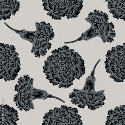 Seamless pattern with hand drawn stylized carnation