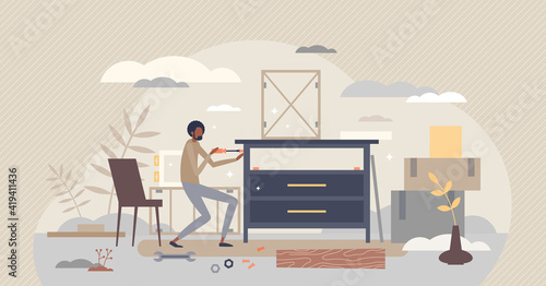 Home renovation as furniture assembly or carpenter repair tiny person concept