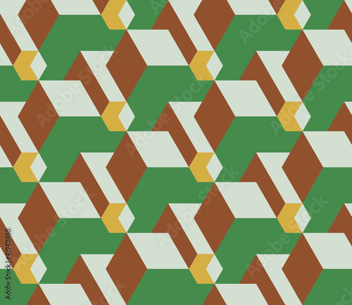 Spring seamless geometric pattern with the image of cubes, geometric shapes, engineering structures, industry. Vector design for web banner, business presentation, brand package, fabric, print.