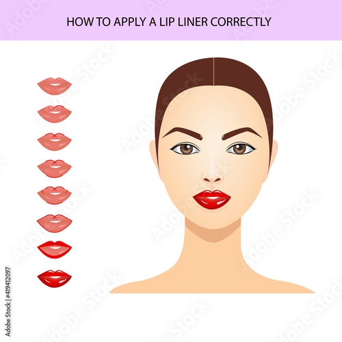 How to paint lips with a liner, vector illustration