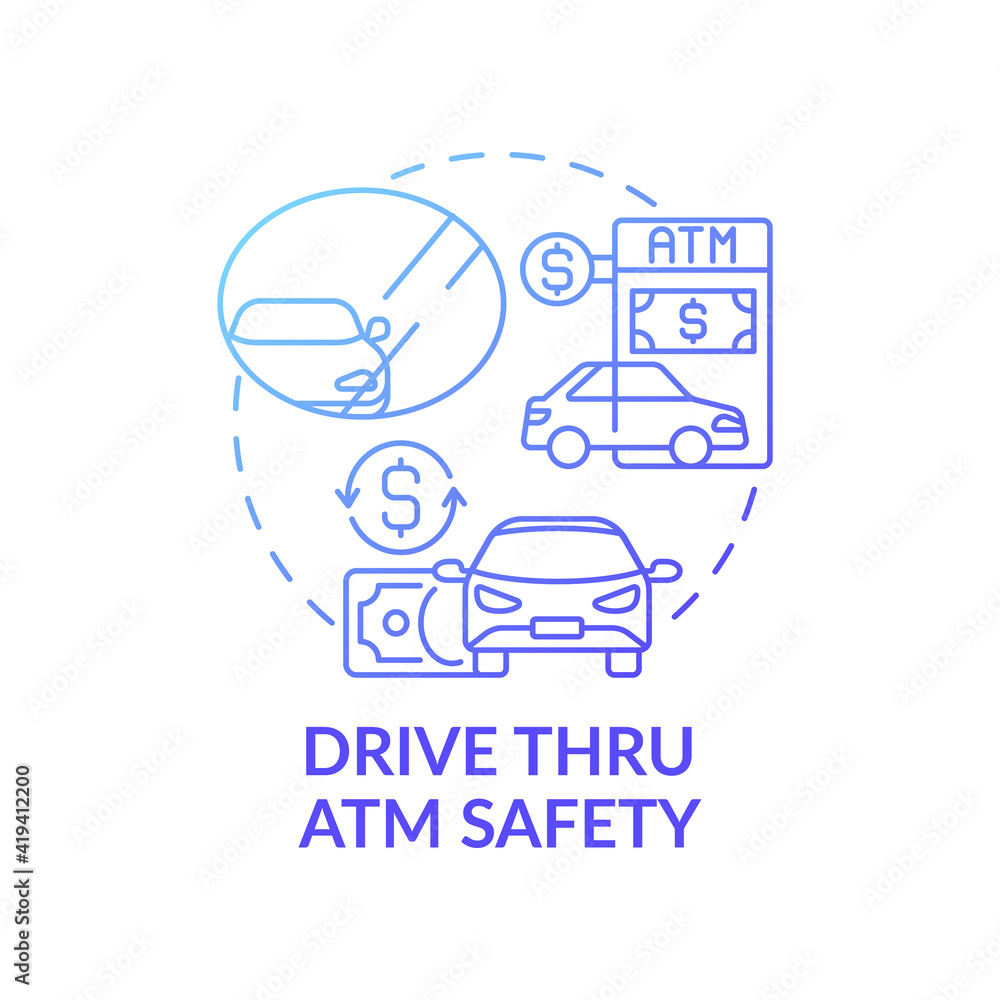 Drive thru ATM safety concept icon. Automated teller machines idea thin