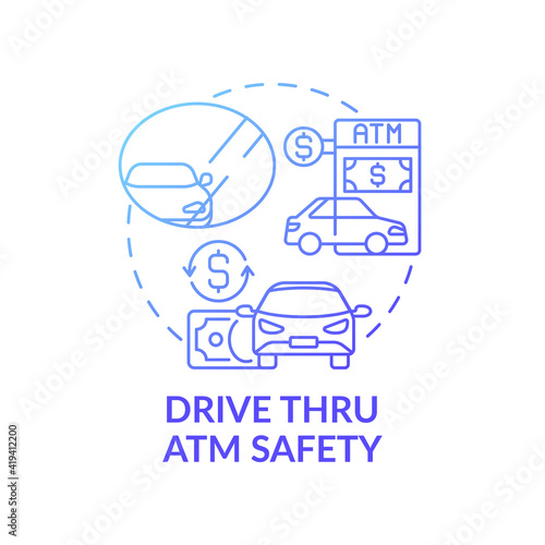 Drive thru ATM safety concept icon. Automated teller machines idea thin line illustration. Mirrors for visibility. Theft and scammers. Safety environmental. Vector isolated outline RGB color drawing