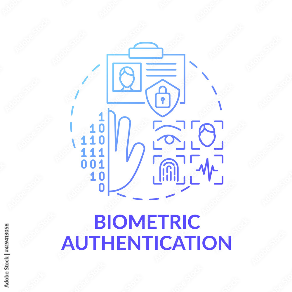 Biometric authentication concept icon. Fingerprint and ID scanner idea thin line illustration. Verification of users. Touch and facial ID. Vector isolated outline RGB color drawing