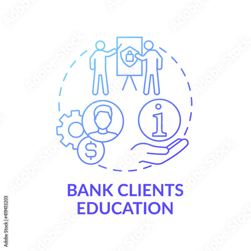 Bank clients education concept icon. Saving money idea thin line illustration. Prevention credit cards and app of banking. Protecting private information. Vector isolated outline RGB color drawing © bsd studio