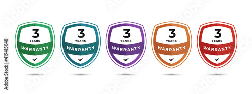 3 years warranty logo badge with shield design. Business logo template with shield shape. Vector illustration.