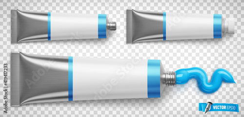 Tubes de peinture bleue vectoriels sur fond transparent