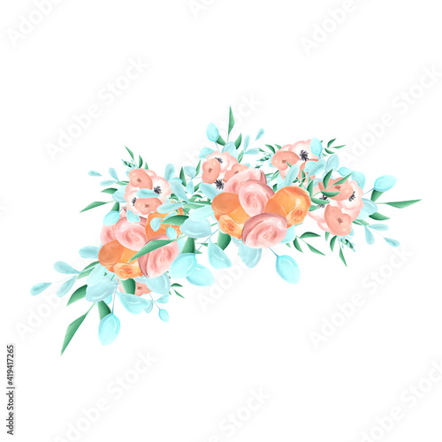 Watercolor Flower bouquet White background
