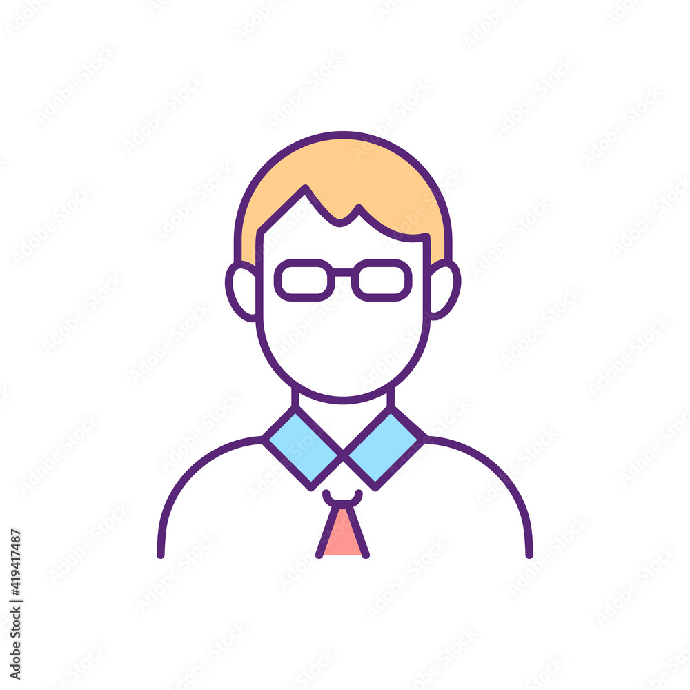 Man avatar RGB color icon. Middle aged manager. Profession and career. Professional employee. Businessman profile. Male face portrait. Catholic priest. Isolated vector illustration