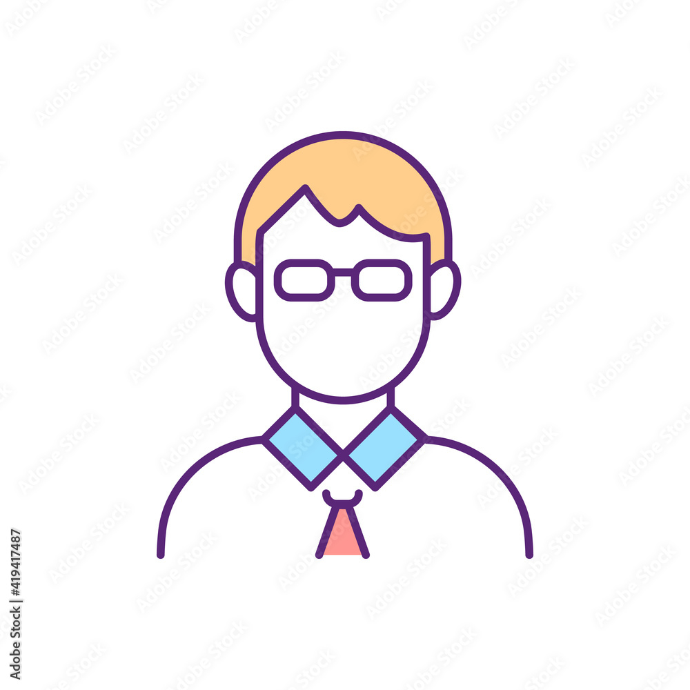 Man avatar RGB color icon. Middle aged manager. Profession and career. Professional employee. Businessman profile. Male face portrait. Catholic priest. Isolated vector illustration Man avatar RGB color icon. Middle aged manager. Profession and career. Professional employee. Businessman profile. Male face portrait. Catholic priest. Isolated vector illustration