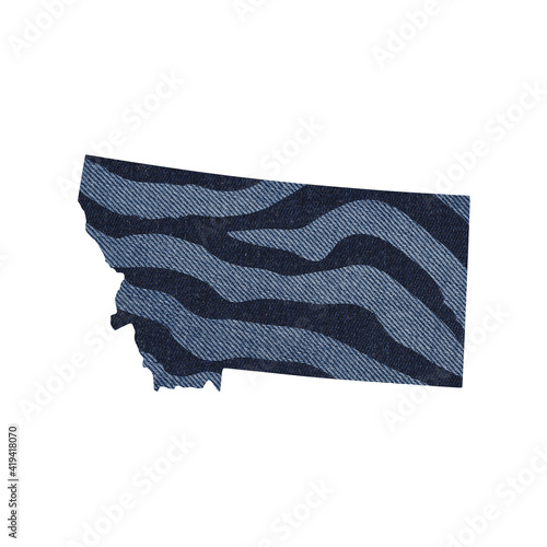 Political divisions of the US. Patriotic clip art denim textured with zebra print. State Montana