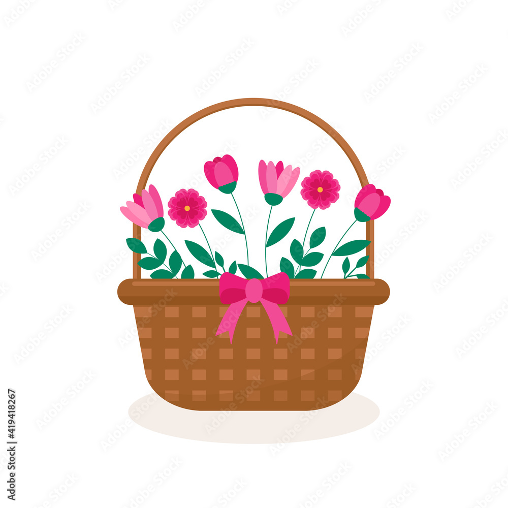 These are flowers in the basket on a white background. These are flowers in the basket on a white background.