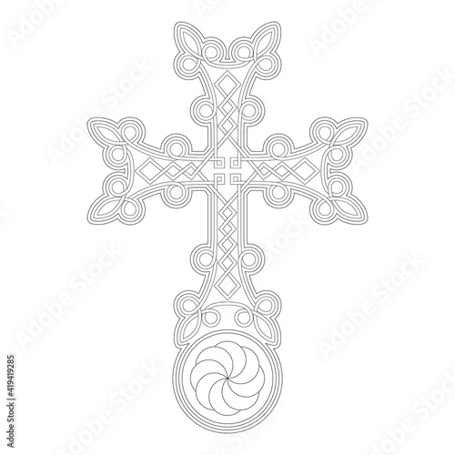 vector icon with ancient Armenian symbol Khachkar. Armenian cross stone for your project