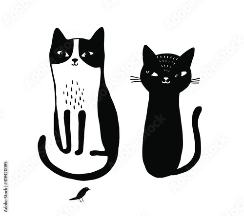 cats  black emotion doodle love print
